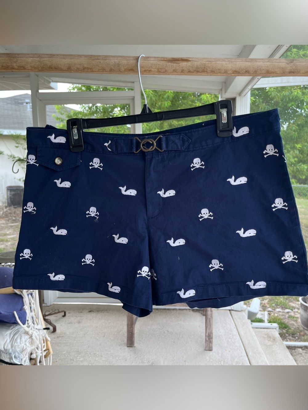 whale and skull print preppy shorts